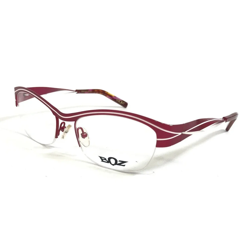 BOZ Eyeglasses Frames STAR 8210 Fuchsia White Line Stripe Bordeaux 52.5-17-131